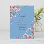 Azurblaue Fuchsien-Hochzeit Einladung (Stehend Vorderseite)