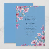 Azurblaue Fuchsien-Hochzeit Einladung (Vorne/Hinten)