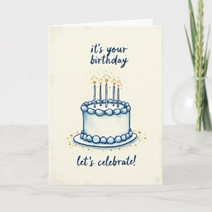 Azurblaue Geburtstagskarte mit Kuchen Karte