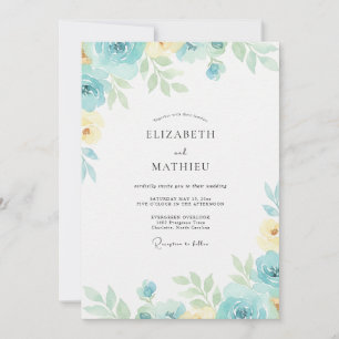 Azurblaue Gelbe Blätterhochzeit Einladung