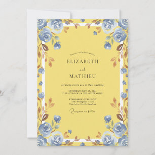 Azurblaue gelbe staubige Rosenhochzeit Einladung