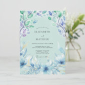 Azurblaue Gemalte Blätterhochzeit Einladung (Stehend Vorderseite)