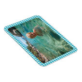 Azurblaue Gingham-Karofamilienfoto Magnet (Rechte Seite)