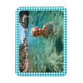 Azurblaue Gingham-Karofamilienfoto Magnet (Vertikal)