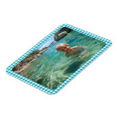 Azurblaue Gingham-Karofamilienfoto Magnet (Linke Seite)
