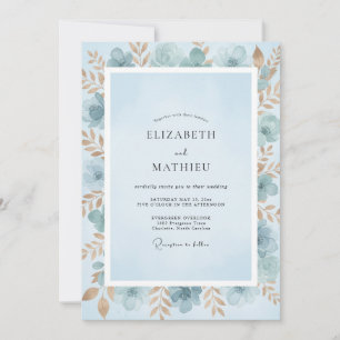 Azurblaue Goldbemalte Hochzeit Einladung