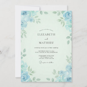 Azurblaue Hortensien-Eukalyptus-Hochzeit Einladung