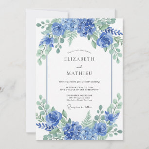 Azurblaue Hortensien-Hochzeit im Frühling Einladung
