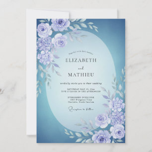 Azurblaue Immergrün-Pfingstrose-Hochzeit Einladung