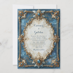 Azurblaue Juwelen-Barock-Hochzeit Einladung