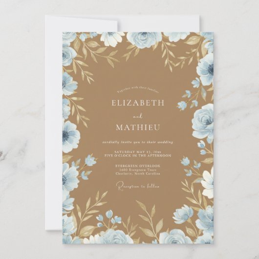 Azurblaue Kamel-Blüten-Hochzeit Einladung (Vorderseite)