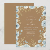 Azurblaue Kamel-Blüten-Hochzeit Einladung (Vorne/Hinten)
