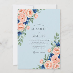 Azurblaue Korallen-Aquarell-Hochzeit Einladung