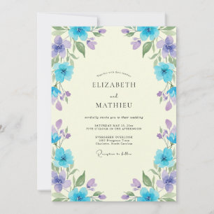 Azurblaue Lavendel-Wildblumen-Hochzeit Einladung