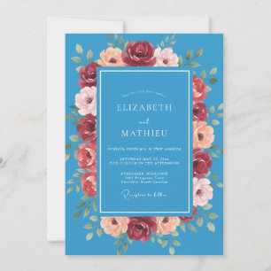 Azurblaue lebendige Blumenhochzeit Einladung