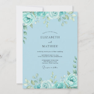 Azurblaue Meeresschaum-Petal-Hochzeit Einladung