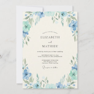 Azurblaue Minze-Blattwerk-Eukalyptus-Hochzeit Einladung