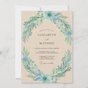 Azurblaue Minze Laub Staubige Eukalyptus Hochzeit Einladung