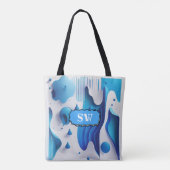 Azurblaue Monogramm-Tragetasche Tasche (Rückseite)