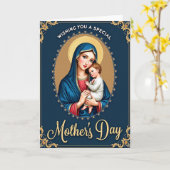 Azurblaue Mutter Kind Kunstkarte Karte (Gelbe Blume)
