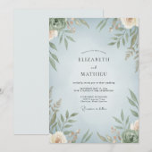 Azurblaue Olivenblatt-Hochzeit Einladung (Vorne/Hinten)