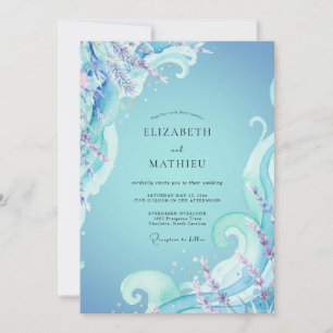 Azurblaue Ozean-Eukalyptus-Hochzeit Einladung