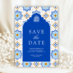 Azurblaue persische Mosaik-Muslim-Hochzeit Save The Date
