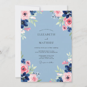Azurblaue Pfingstrosen-Hochzeit Einladung