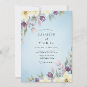 Azurblaue Pflaumen-Wasserfarben-Hochzeit Einladung