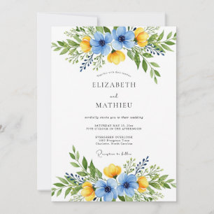 Azurblaue prächtige botanische Hochzeit Einladung