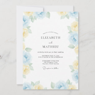 Azurblaue Primel-Gemalte Hochzeit Einladung