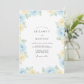 Azurblaue Primel-Gemalte Hochzeit Einladung (Stehend Vorderseite)
