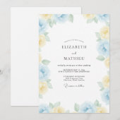Azurblaue Primel-Gemalte Hochzeit Einladung (Vorne/Hinten)