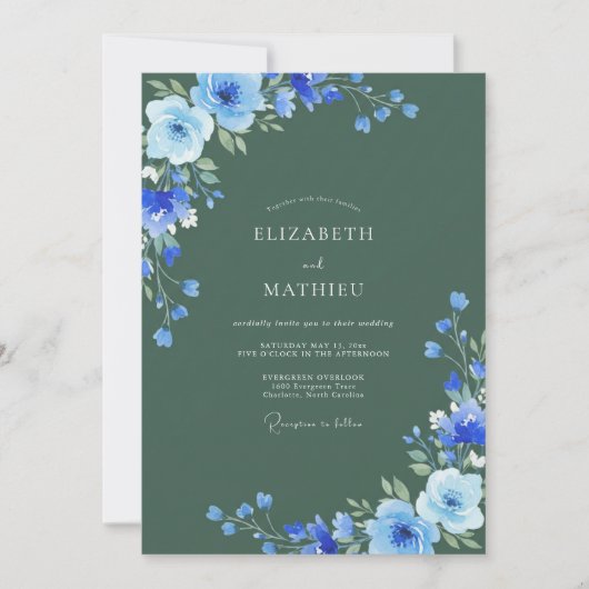 Azurblaue Salbei-Hochzeit Einladung (Vorderseite)