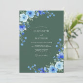 Azurblaue Salbei-Hochzeit Einladung (Stehend Vorderseite)