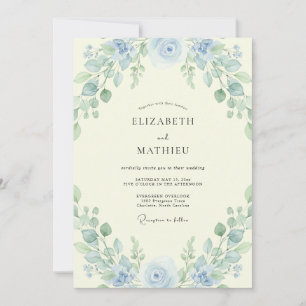 Azurblaue Salbeiblatt-Hochzeit Einladung
