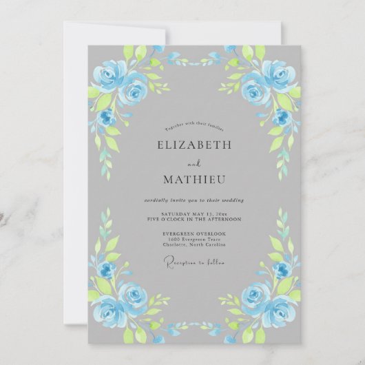 Azurblaue Schieferblatt-Hochzeit Einladung (Vorderseite)
