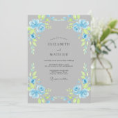 Azurblaue Schieferblatt-Hochzeit Einladung (Stehend Vorderseite)