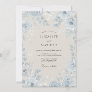 Azurblaue Stahl-Gemalte-Petal-Hochzeit Einladung
