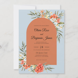 Azurblaue Terrakotta-Blumen-Hochzeit Einladung