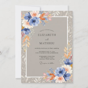 Azurblaue Terrakotta-Hochzeit mit weicher Bemalung Einladung