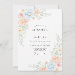 Azurblaue weiche Pfingstrosen-Hochzeit Einladung