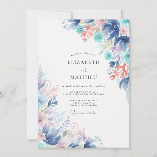 Azurblaue Wildblumenhochzeit Einladung (Vorderseite)