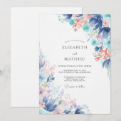 Azurblaue Wildblumenhochzeit Einladung (Vorne/Hinten)