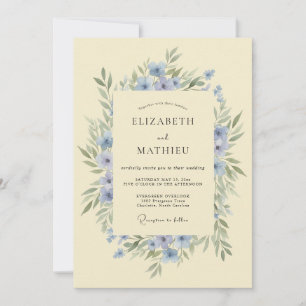 Azurblaue zarte botanische Hochzeit Einladung