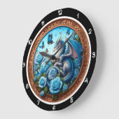 Azurblauer Drache Blaue Rose Fantasy Große Wanduhr (Winkel)