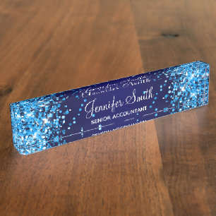 Azurblauer Glitter Navy Blau Verlauf Namensplakette