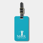 Azurblauer Golfspieler mit Monogramm Gepäckanhänger (Vorderseite vertikal)