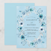Azurblauer Kranz Hochzeit Einladung (Vorne/Hinten)