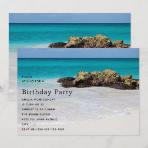 Azurblauer Ozean Sandstrand Foto Geburtstag Einladung